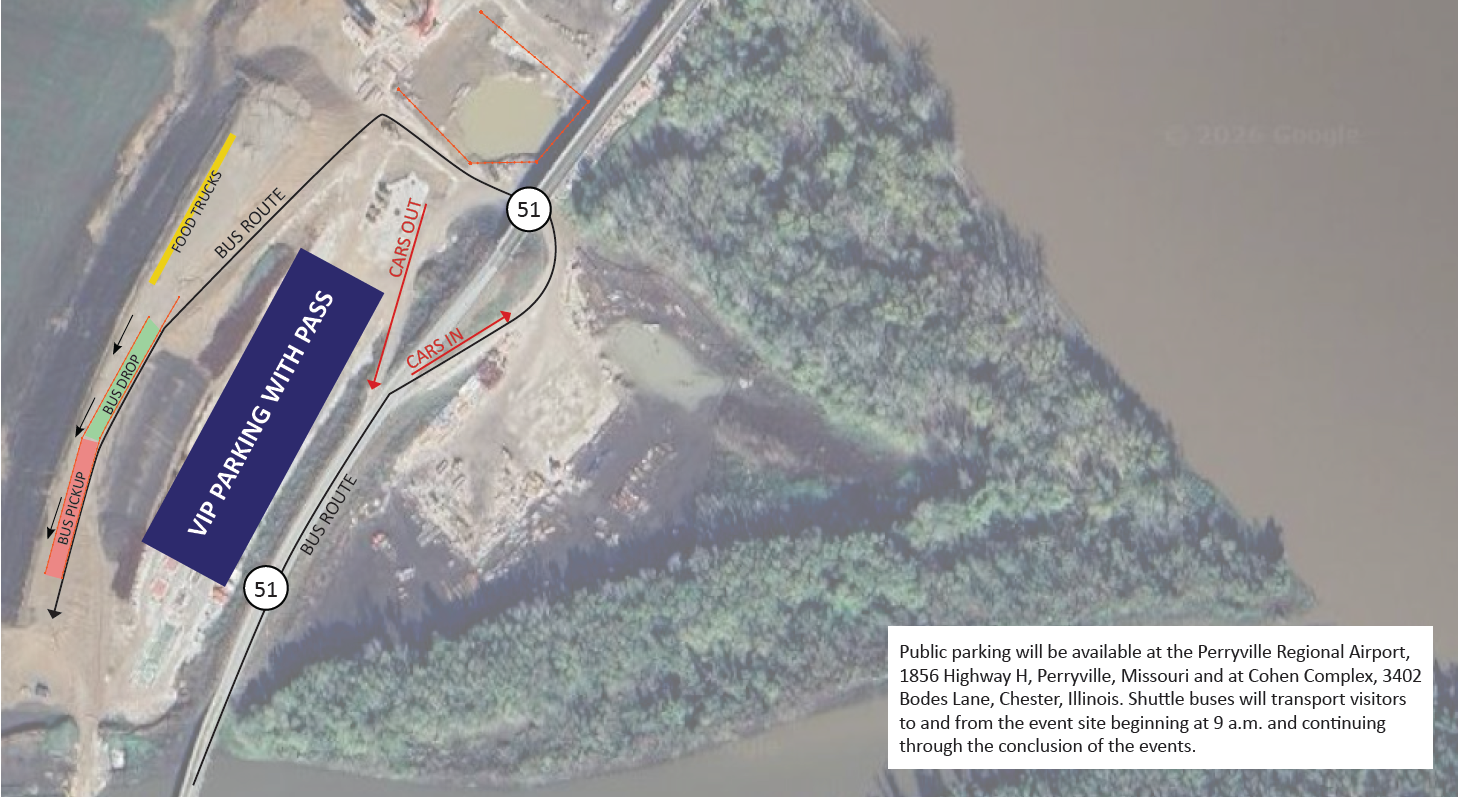 Don Welge Memorial Bridge Grand Opening VIP Parking Map