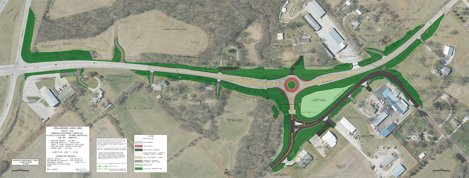 The roundabout concept for the intersection improvement project at Route 169 and Woodbine Road in St. Joseph.