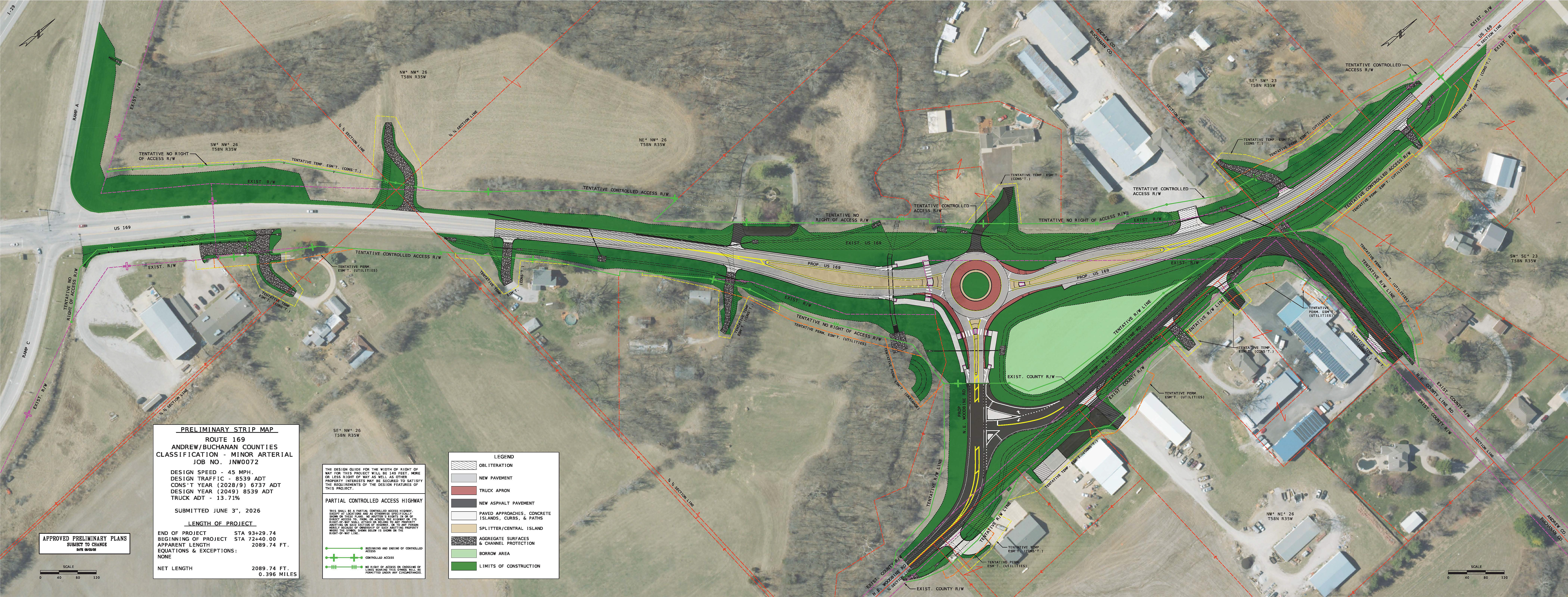 The roundabout concept for the intersection improvement project at Route 169 and Woodbine Road in St. Joseph.