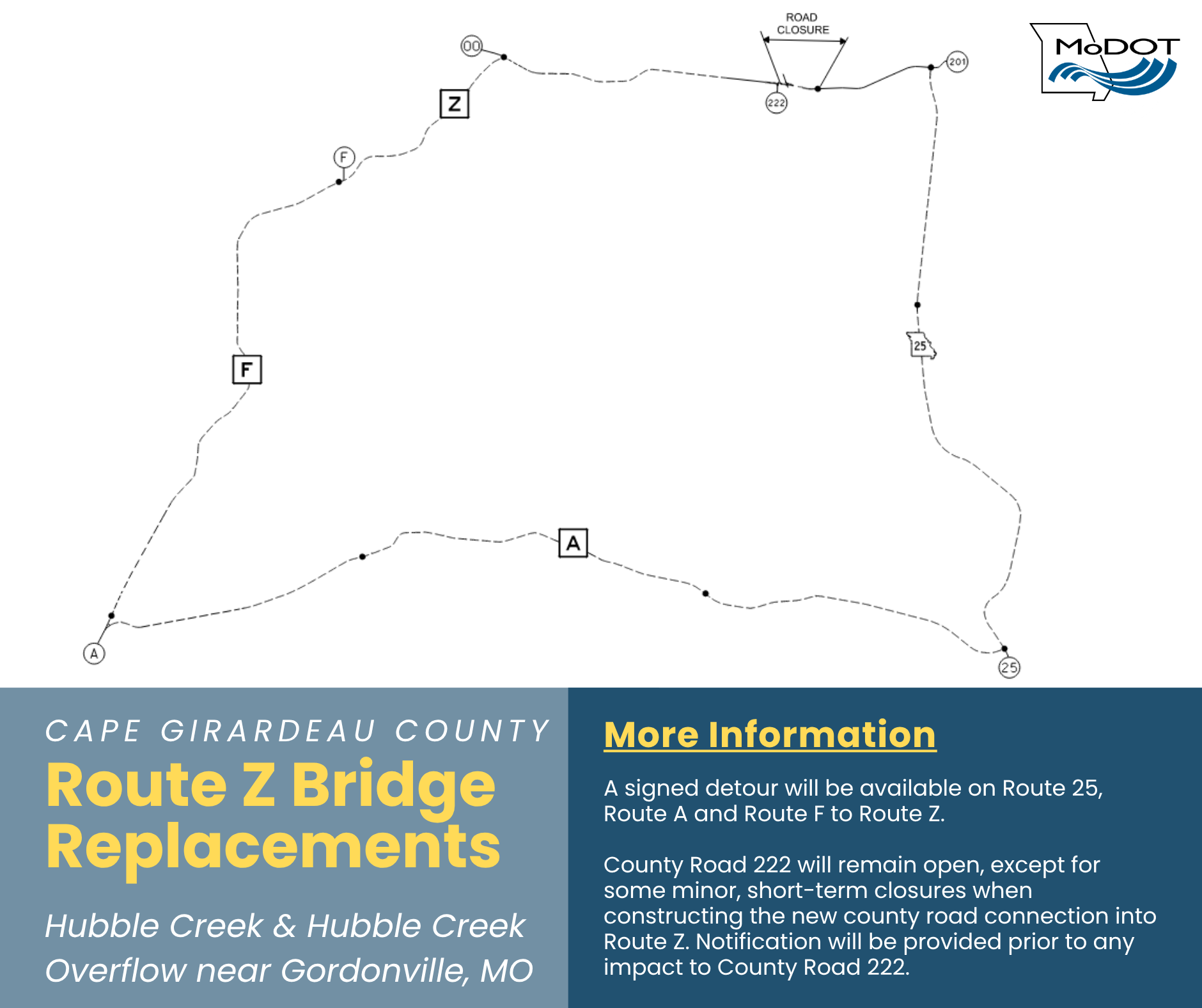 Detour Route for Route Z Hubble Creek Bridge Replacements