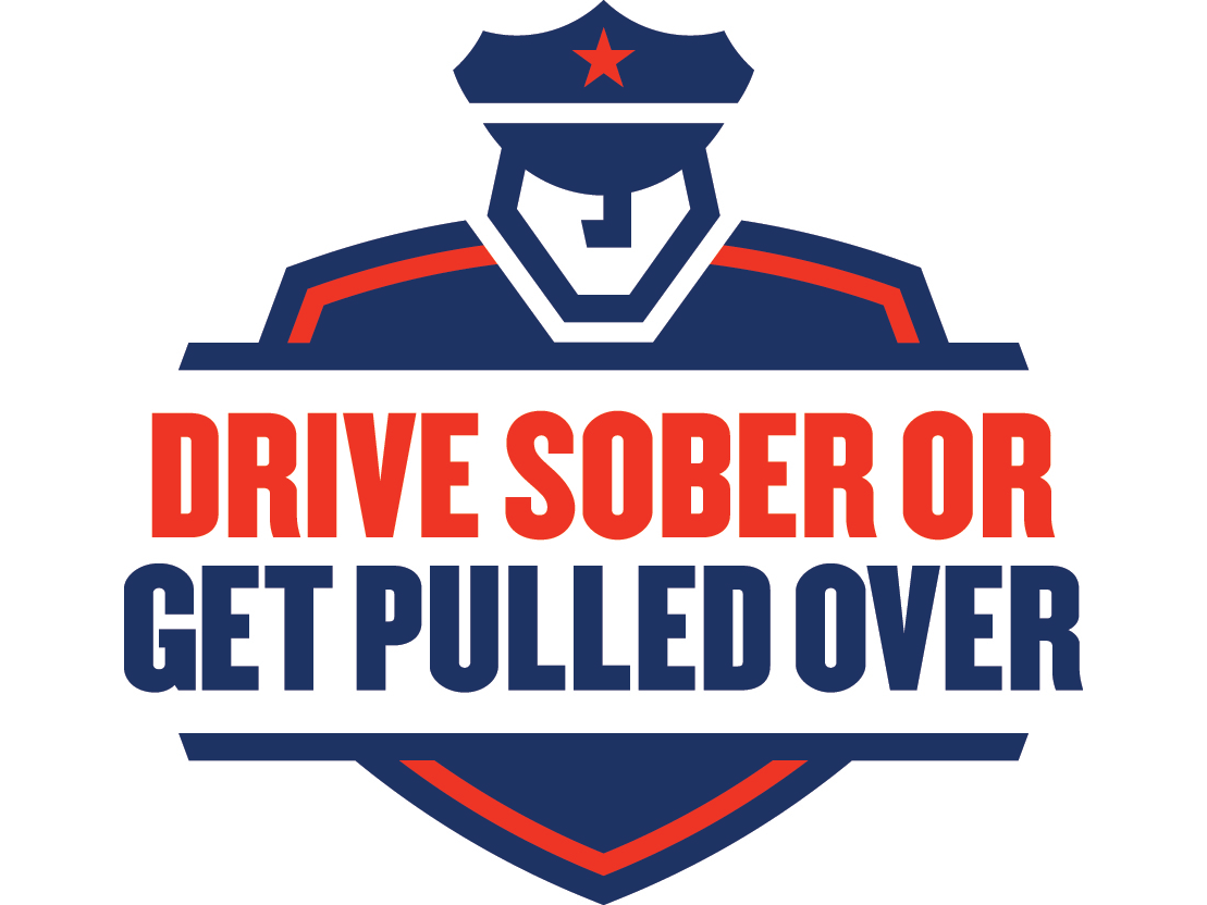 Drive Sober or Get Pulled Over Logo red and blue officer icon