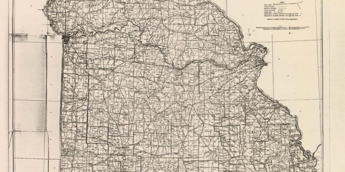 the state map of Missouri in 1918