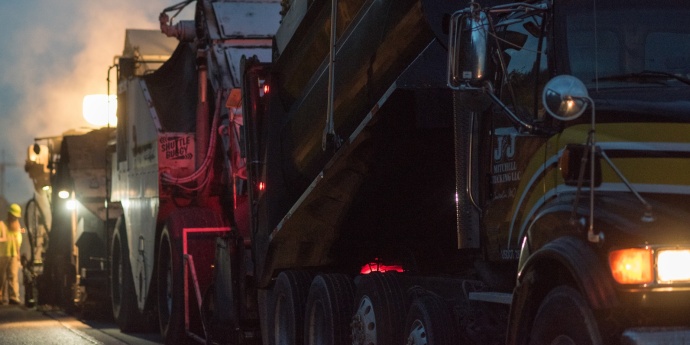 trucks lined up in the dark