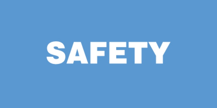 Light blue square with "SAFETY" text
