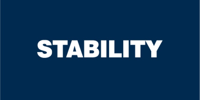 Dark blue square with "STABILITY" text