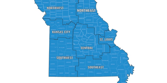 MoDOT District Map with counties