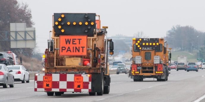 trucks directing traffic