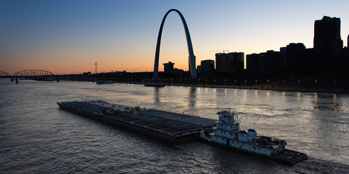 St Louis Skyline with barge