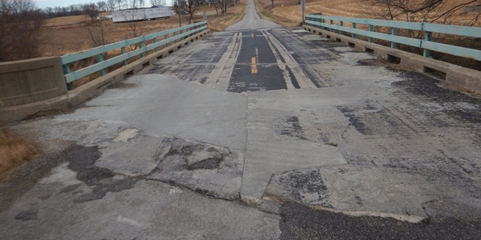 Patched surface of the Holt County Route B Hickory Creek Bridge deck looking north taken Nov. 22, 2019