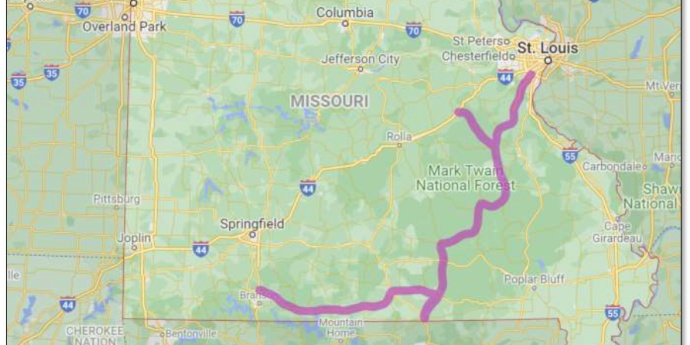 a map of the proposed Ozark Run scenic byway