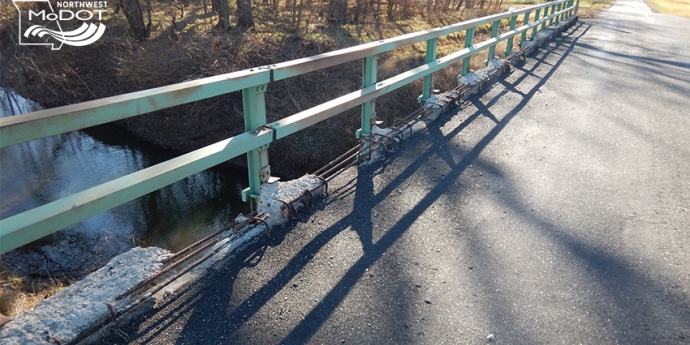 Grundy Co Rte W Hickory Creek Bridge Deck edge deterioration 12-5-17