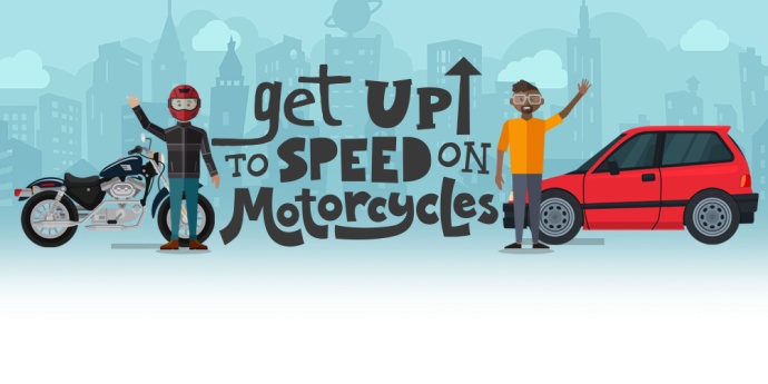 Motorcyclist and driver waving