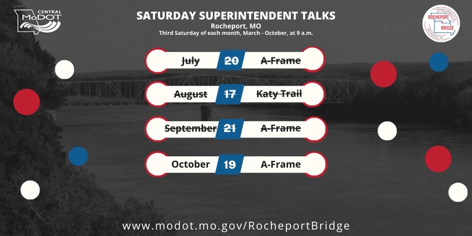 Black and white photo background with Saturday Superintendent Schedule in red, white and blue.