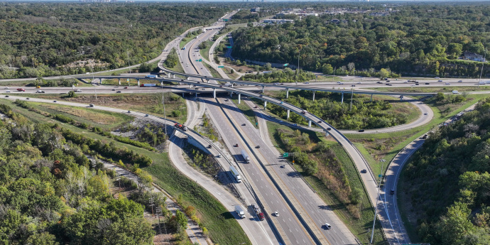 Interstate 270 and Interstate 44 interchange aerial photo