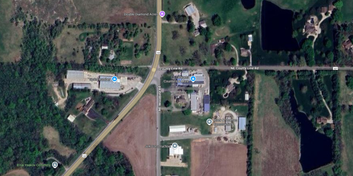 The current intersection of U.S. Route 169 and N.E. Woodbine Road