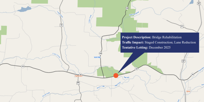 Wayne County Route 34 Bridge over Clark Creek Location Map