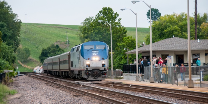 AmTrak train picking up passengers