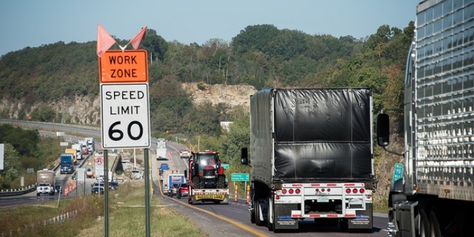 Trucks in a work zone