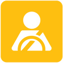 Driver with seatbelt icon, yellow