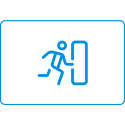 Blue man going through open door icon