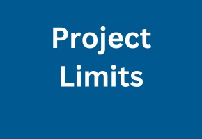 Blue square with white text that says Project Limits