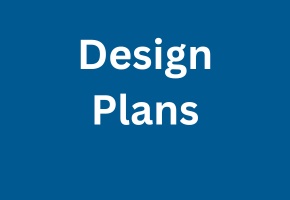 Blue square with white text that reads Design Plans