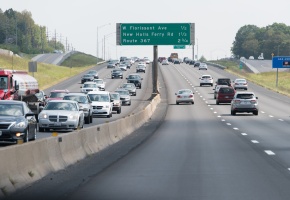 Busy interstate highway with traffic