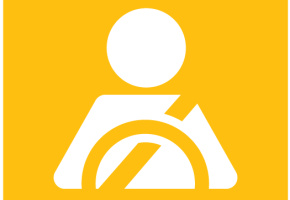 Driver with seatbelt icon, yellow
