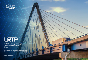 Bridge with semi truck crossing and blue gradient overlay