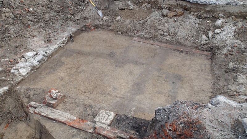 Wall trenches from the 1769 Joseph Bouchard house under the Poplar Street Bridge