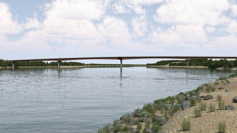 Rendering of bridge on the riverfront during the day 