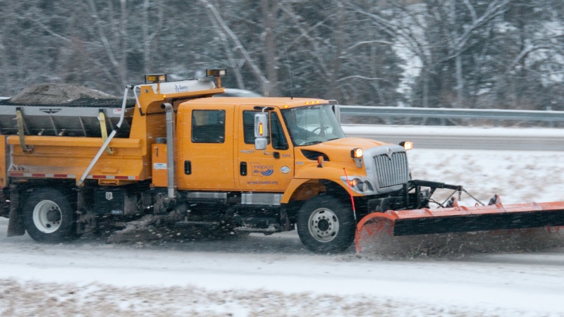 a snow plow at work