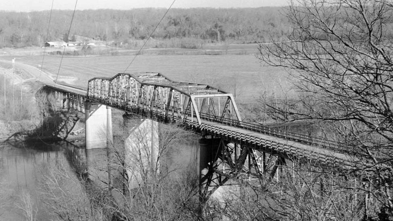 The historic Tuscumbia Bridge over the OSage River.