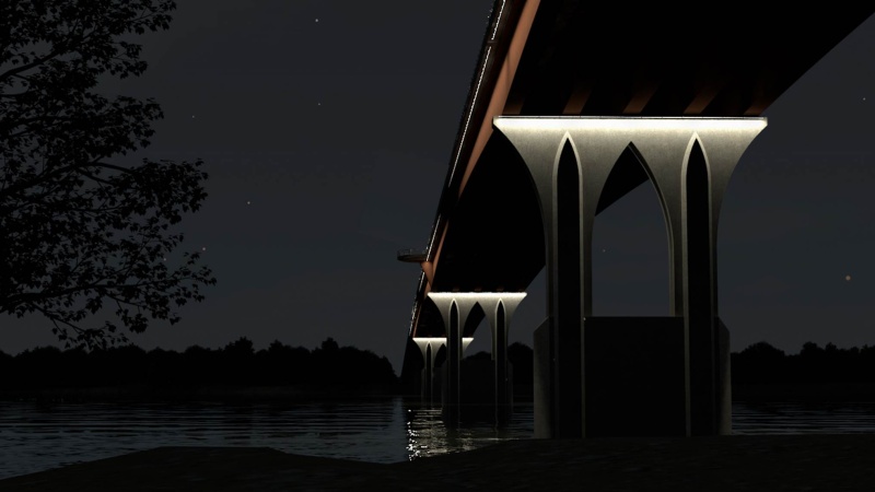 Rendering of underneath the bridge at night