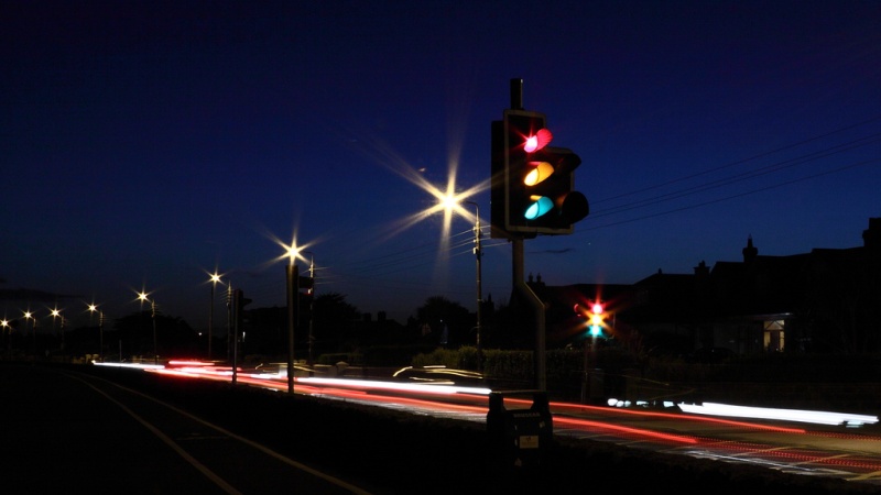 Traffic signal at night