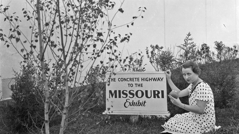 Old photo of the "the concrete highway to Missouri exhibit."