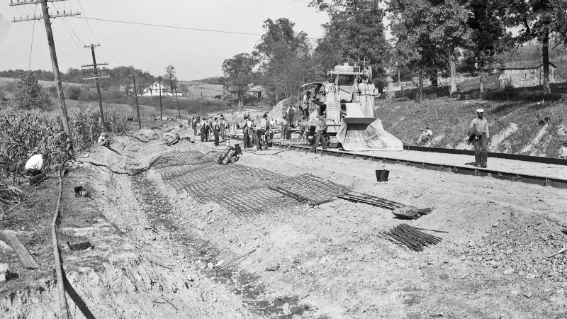 Old photo of constructing a roadway