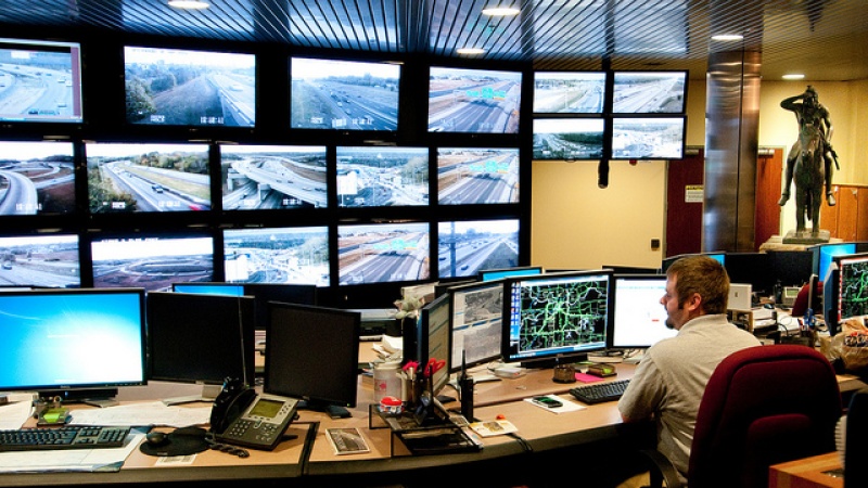 Traffic Management Center operator monitors conditions