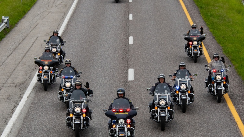 Missouri State Highway Patrol escorts Run for the Wall motorcyclists as they travel through the state.