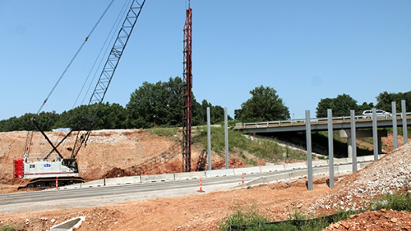 Work to replace the I-44 bridges over Lawrence County Route H.