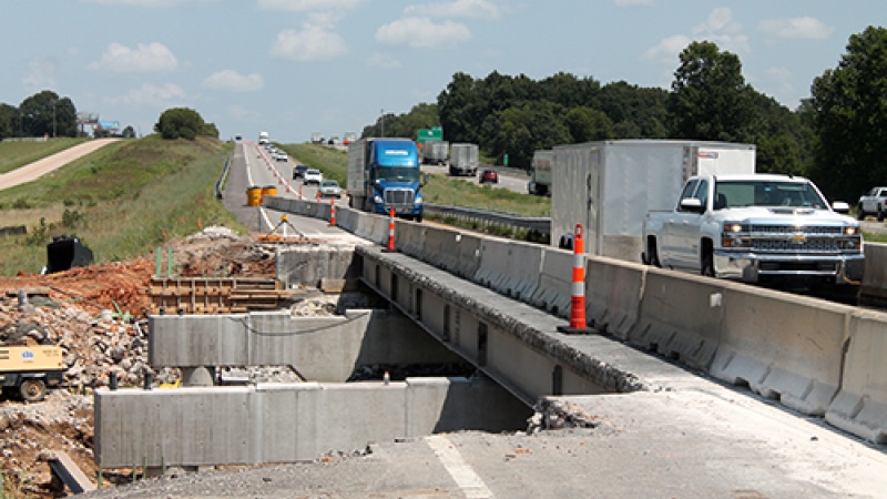 I-44 traffic is reduced to one lane in each direction over Williams Creek east of Mt. Vernon where crews are replacing the bridges.