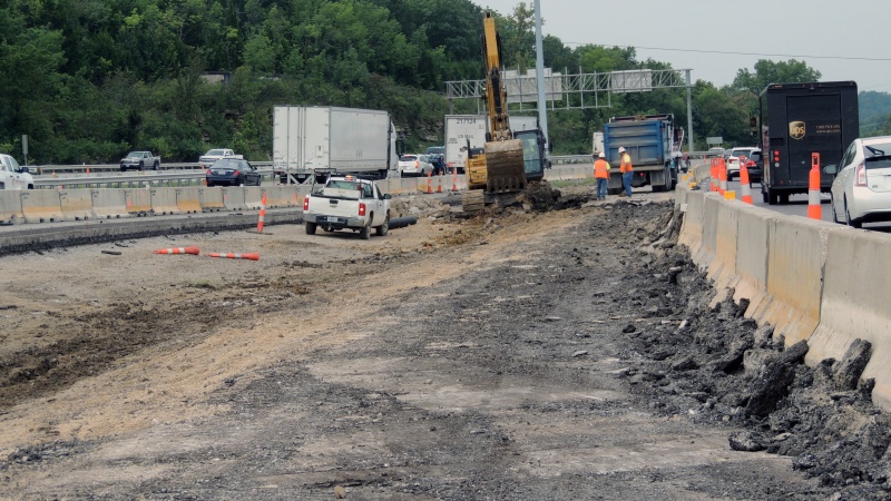 Crews work on the new ramp between I-270 and I-44