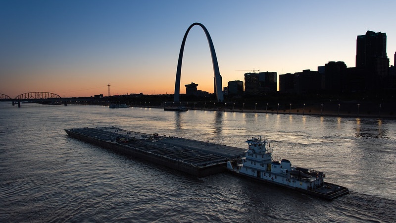 St Louis Skyline with barge
