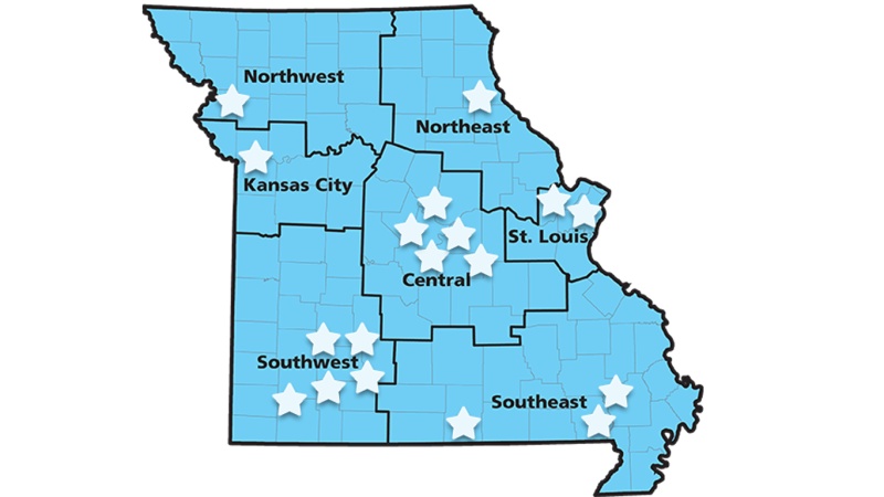 a map of Missouri's BUPD champions