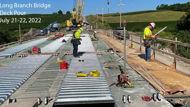 J1P3160 Nodaway 136 Long Branch Bridge prepping for the deck pour July 21-22, 2022