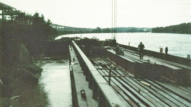 2nd and 3rd barges of Structural Steel being delivered by barge for I-229 construction Sept 28 1977