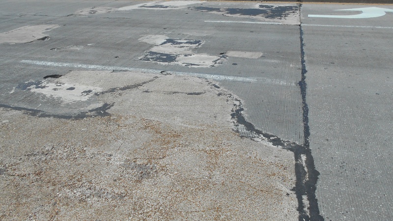This photo shows the patching of the bridge driving surface of the Bryan Road bridge over Interstate 70