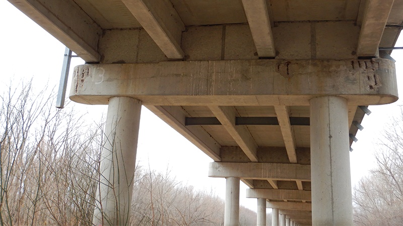 East view of the deterioration on the Carroll County Route M Grand River Bridge Bent 13 