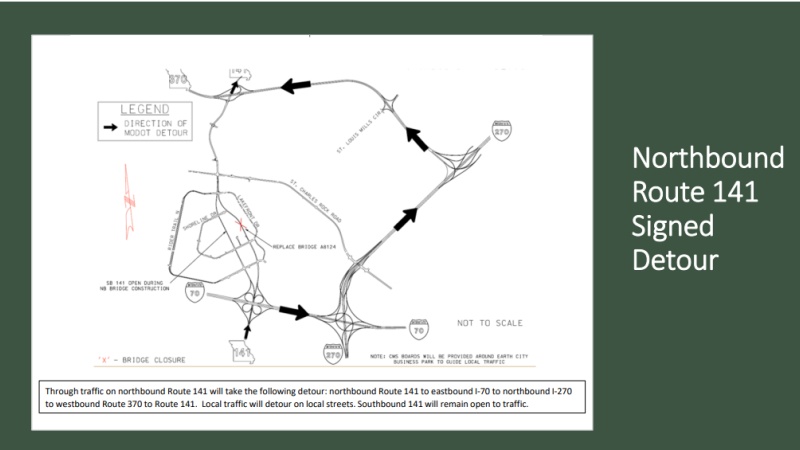 Map outline northbound Route 141 detour.