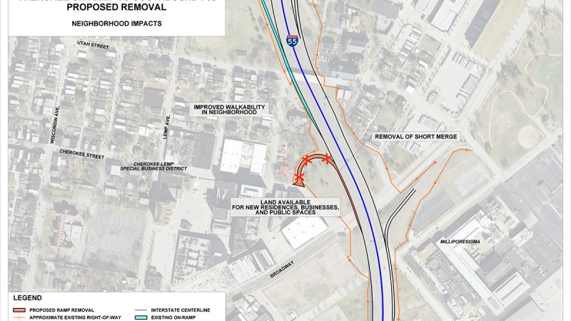 Cherokee Ramp to southbound I-55 display